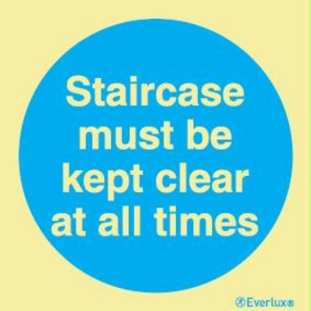 Fire and Watertight door sign Staircase must be kept clear at all times with text